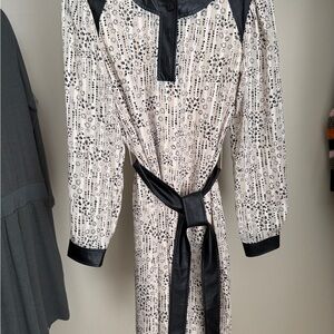 CAbi Black and White Long Sleeve Dress